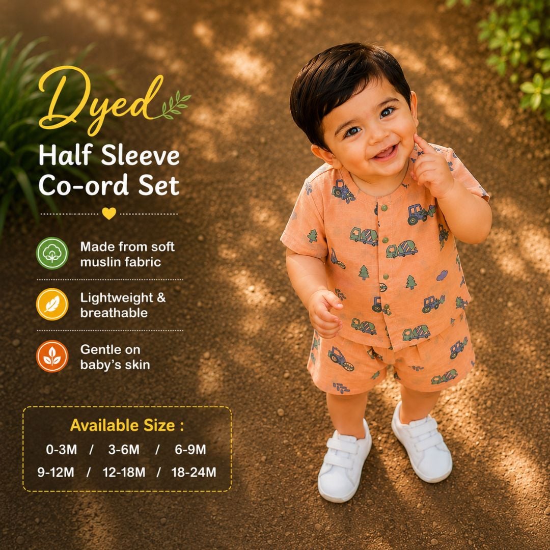FR Dyed Half Sleeve Co-ord Set | Muslin Co-Ord Sets