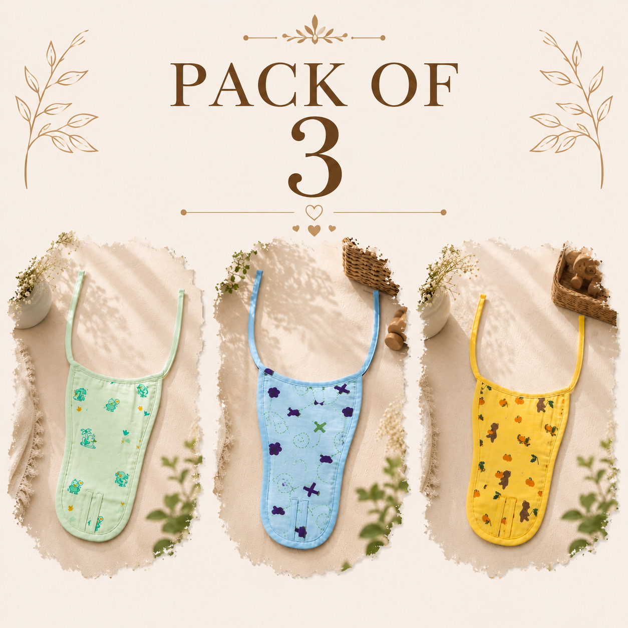 FR Nappy Pack of 3 - Organic Muslin Cotton Baby Nappies