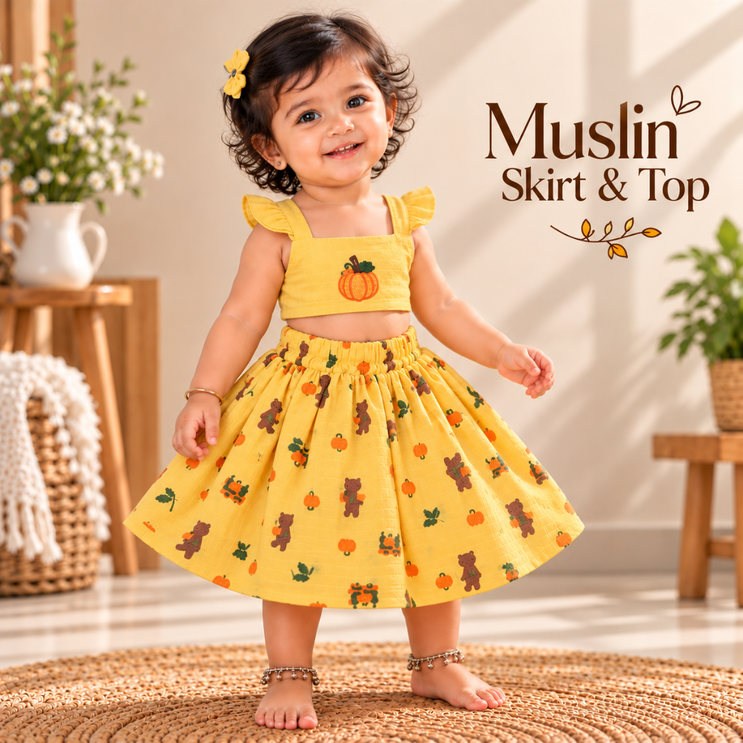 Muslin Girls Co-ord Set Skirt & Top | Cute Baby Wear
