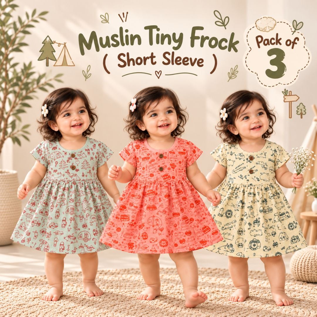 Muslin Tiny Frock Short Sleeve Pack Of 3 | Baby Frocks