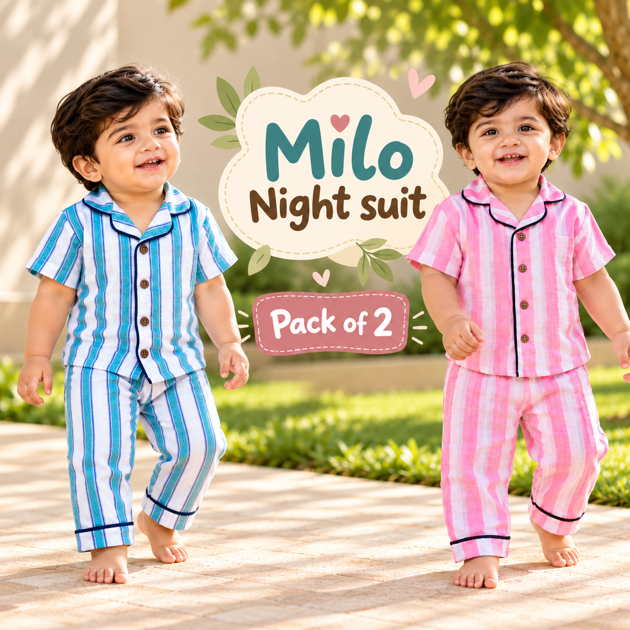 Muslin Milo Night Suit Pack of 2 | Breathable Baby Sleepwear
