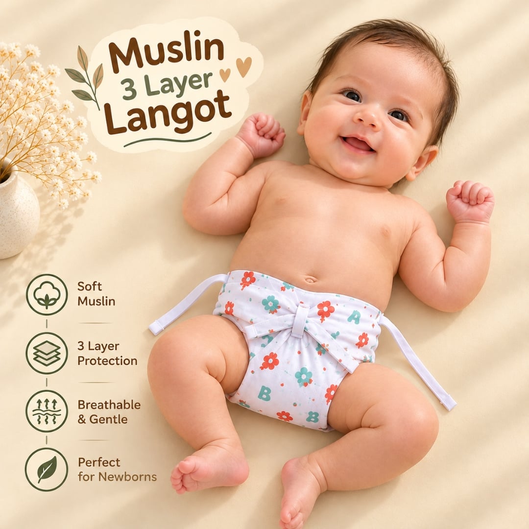 Muslin 3 Layer Langot for Newborns | Soft Baby Nappy